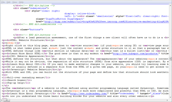 Website html source code resized 600